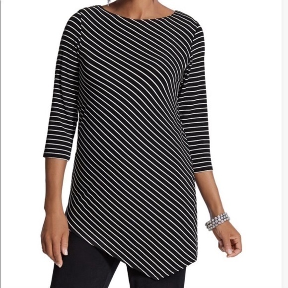 Travelers by Chico’s asymmetrical diagonal striped stretch tunic top S - Picture 1 of 8